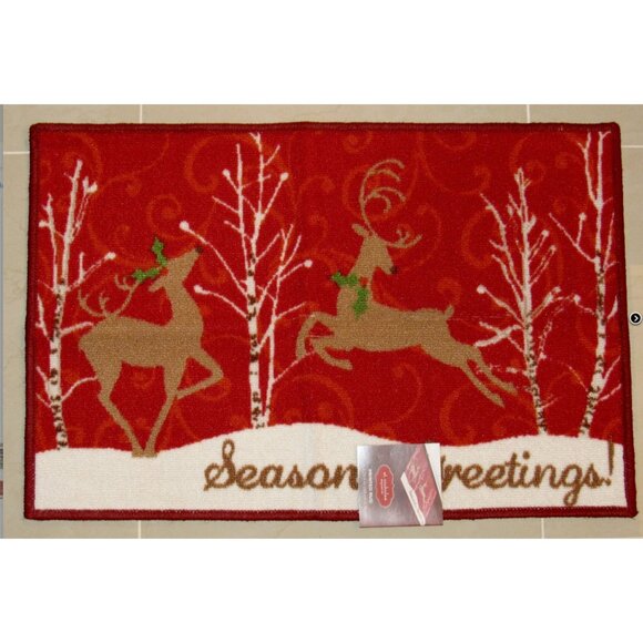St. Nicholas Square Seasons Greetings Printed Rug "Fancy Deer" - Picture 1 of 5